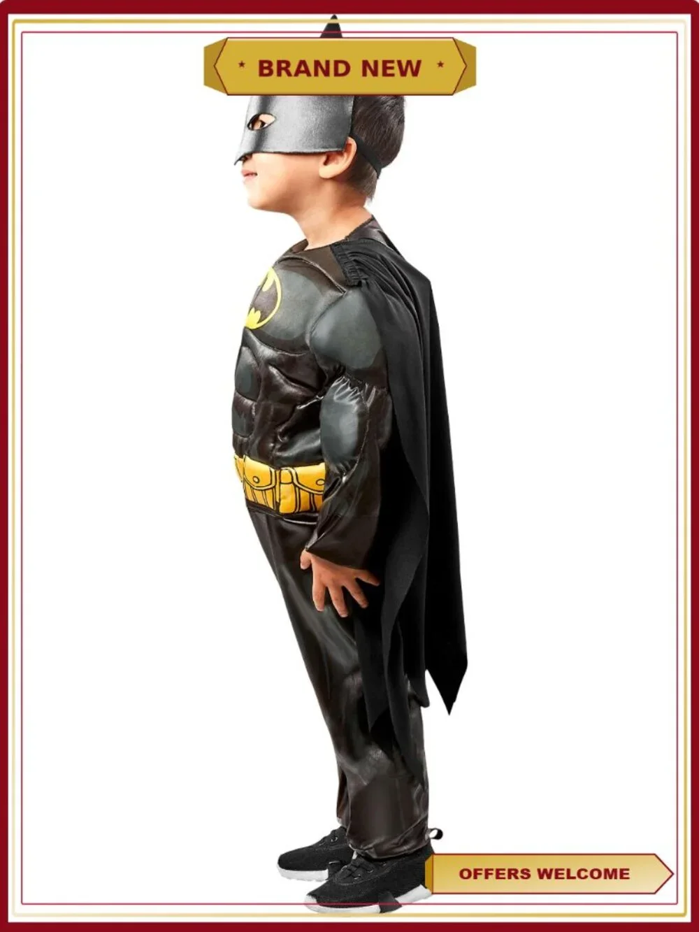 Batman Muscle Chest Costume Toddler 2T with Cape and Mask for Halloween